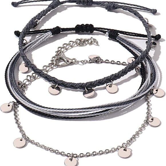 String Ankle Bracelets Waterproof Rope Anklets Braided Beach Boho Coin Anklets C - Picture 1 of 6